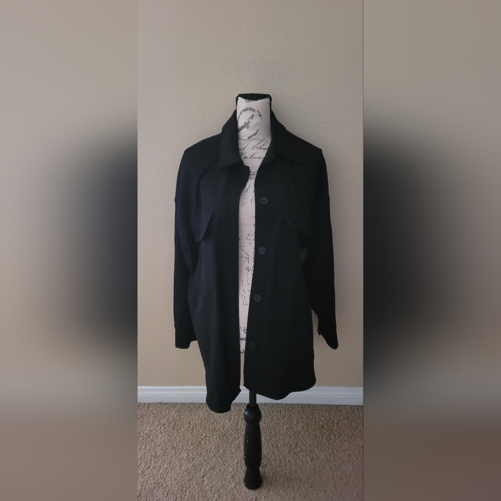 Zara black longline button-front coat/shirt jacket